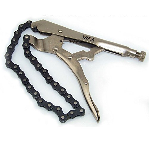 NUZAMAS Abrazadera de cadena de 23 cm con bloqueo de acero y pinza de bloqueo para llave de filtro de aceite (cadena de 49 cm de largo)