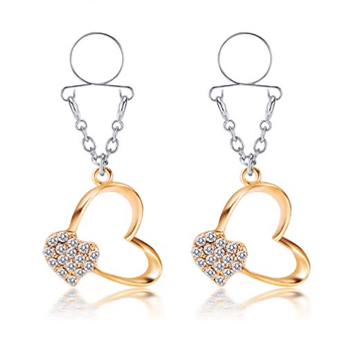 OROSUA 2 unids/Lote Anillos de pezón Falsos Ajustables con Cristal Doble en Forma de corazón Colgante no Piercing joyería del Cuerpo OROSUA 2 unids/Lote Anillos de pezón Falsos Ajustables con Cristal Doble en Forma de corazón Colgante no Piercing joyería del Cuerpo