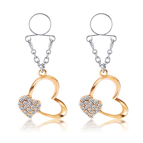 OROSUA 2 unids/Lote Anillos de pezón Falsos Ajustables con Cristal Doble en Forma de corazón Colgante no Piercing joyería del Cuerpo