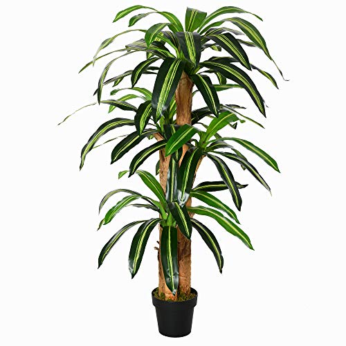 Outsunny Planta Artificial Decorativa Dracaena con Maceta Árbol Sintético de 66 Hojas para Jardín Balcón Oficina Salón Ø20x160 cm Verde