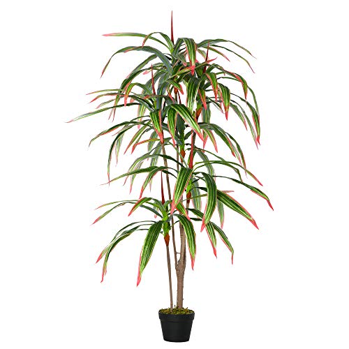 Outsunny Yuca Artificial con Maceta para Jardín Hogar Planta Dracaena de 93 Hojas Decorativa Árbol Sintético Realista Ø18x165 cm Verde