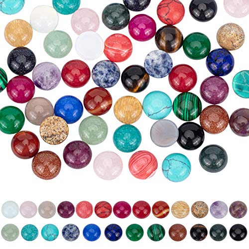 PandaHall 50 cabujones de piedras preciosas de 25 colores, cuentas de piedra sintética natural de 12 mm, cabujones de cristal de cuarzo para pendientes, collares, pulseras y bisutería.