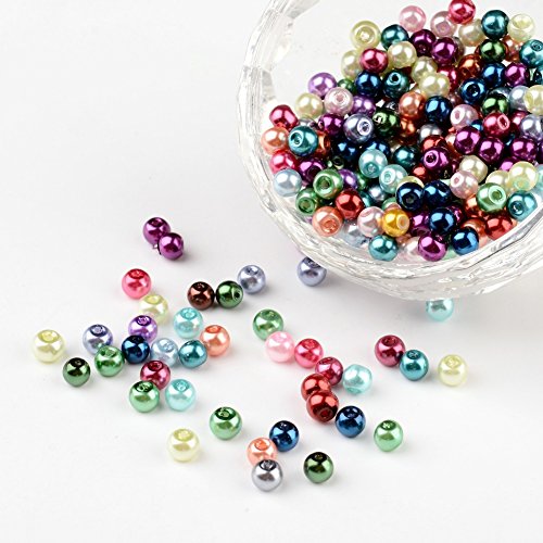 PandaHall – Lote de 400 perlas de cristal tintado nacarado perla redonda para fabricación de joyas, pulsera, collar, color melangee, 4 mm, agujero: 0,5 mm