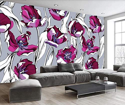 Papel Pintado Pared 3D Lirio Tulipán Abstracto Pintado A Mano Moderno Dormitorio Salon Decoracion murales