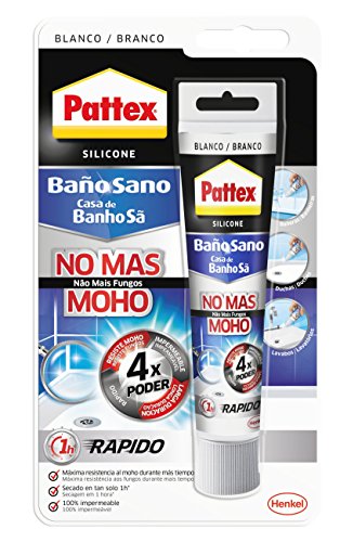 Pattex Baño Sano No Más Moho, silicona antimoho e impermeable, silicona blanca duradera para cocina y baño, resistente silicona sanitaria, 1 tubo x 50 ml