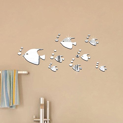 Pegatina baño pared vinilo decorativo acrilico efecto espejo peces plateados para cuartos de baño WC mamparas spa de CHIPYHOME