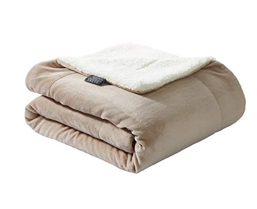 PimpamTex – Manta de Sofá con Tacto Terciopelo Reversible de 130 x 160 cm, Súper Suave y Cálida para Cama – (130x160 cm, Beige)