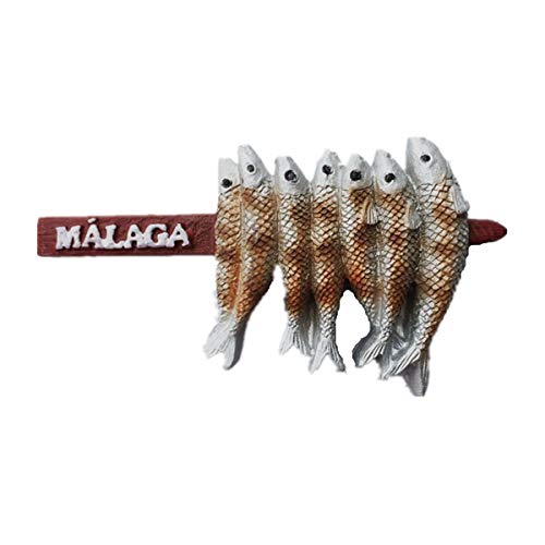 Pinchos de pescado a la parrilla con sabor local de Málaga España 3D imán de nevera regalo de recuerdo, decoración del hogar y la cocina, colección de imanes de refrigerador de Málaga España