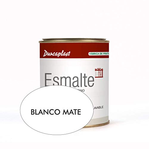 Pintura esmalte sintético Durcaplast, ideal para la protección, decoración y mantenimiento de superficies de hierro y madera. Uso Interior/Exterior (750ml, BLANCO MATE)