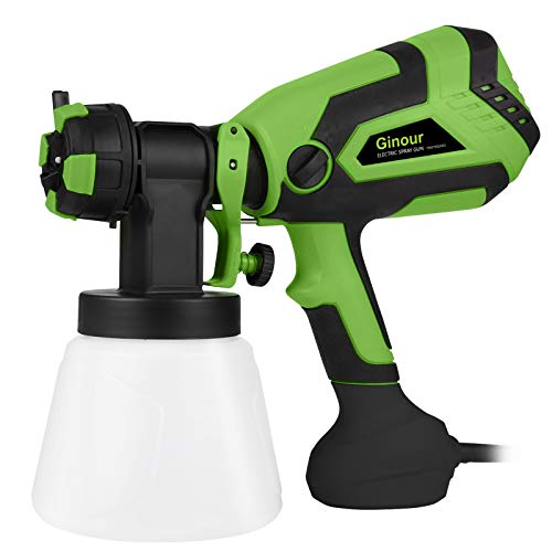 Pistola de pintura profesional Ginour 600W, 1000ML capacidad, Pistola de pulverización eléctrica 1200 ml/min, 3 Modos de pintura, 4 Boquillas (1,5mm, 1,8mm, 2,2mm, 2,6mm), 5 Filtros, fácil de rociar Pistola de pintura profesional Ginour 600W, 1000ML capacidad, Pistola de pulverización eléctrica 1200 ml/min, 3 Modos de pintura, 4 Boquillas (1,5mm, 1,8mm, 2,2mm, 2,6mm), 5 Filtros, fácil de rociar