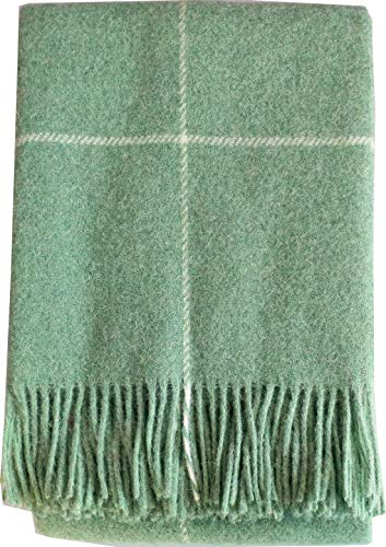 Plaids & Co Manta 100% lana virgen de Nueva Zelanda, manta de lana virgen con flecos, 140 x 200 cm, manta de lana, manta para salón, colcha, manta para sofá (cuadros verde)