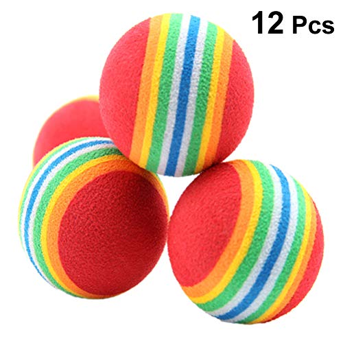POPETPOP - Lote de 12 bolas de arcoíris para juguetes de gato, esponja de espuma suave para perros y gatos, bola de juego interactiva para gatos y cachorros.