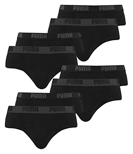 Puma - Calzoncillos slip Basic para hombre, lote de 8 unidades, talla L, color negro/negro (230)