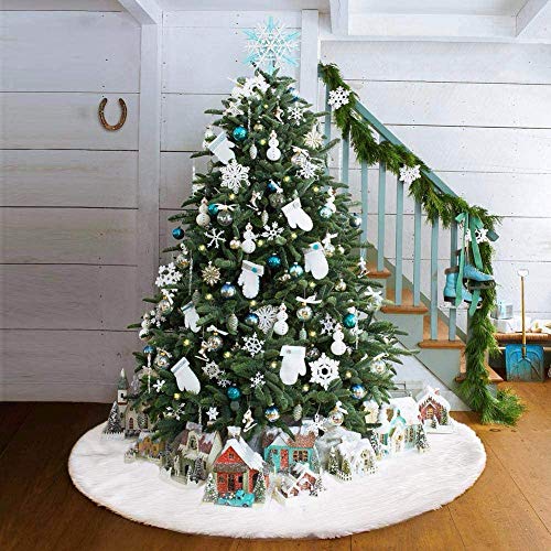 Queta Falda Árbol de Navida. Manta redonda para árbol de Navidad ,Falda de árbol para Fiesta de Navidad Decoraciones navideñas (90cm de diámetro), de color blanco