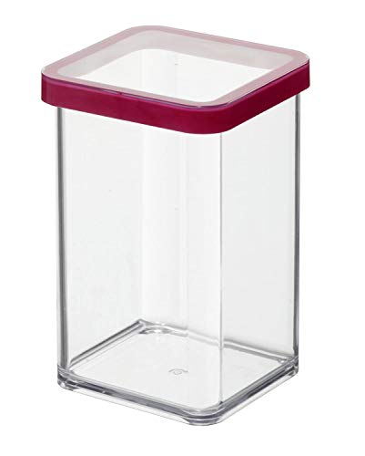 Rotho Loft, caja de almacenamiento cuadrada de 1l con tapa y sello, Plástico PP sin BPA, transparente, rojo, 1l 10.0 x 10.0 x 14.2 cm