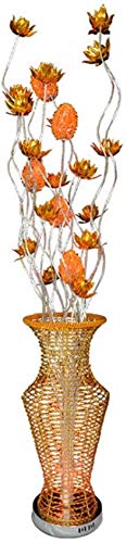 RUXMY Lámpara de pie Moderna y Simple Tejido de Alambre de Aluminio Dorado Flor de Loto Forma de jarrón Lámpara de pie LED de atenuación de Tres Colores 1.5M con Interruptor de pie para Sala de es