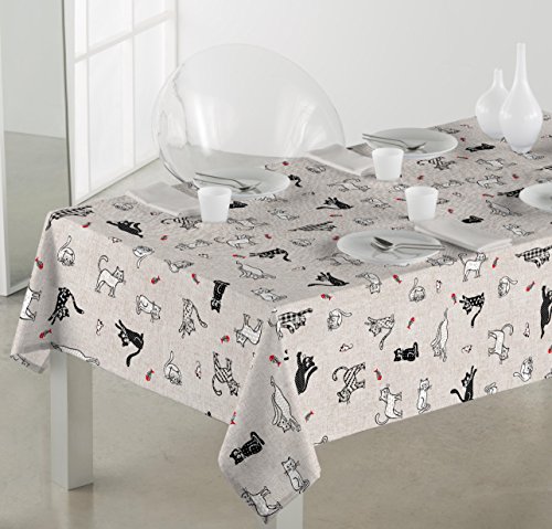 SABANALIA - Mantel de Tela Antimanchas Cats (Disponible en Varias Medidas) - 140 x 140