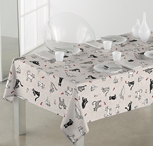 SABANALIA - Mantel de Tela Antimanchas Cats (Disponible en Varias Medidas) - 140 x 140 SABANALIA - Mantel de Tela Antimanchas Cats (Disponible en Varias Medidas) - 140 x 140