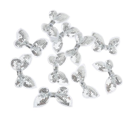 Sharplace 10pcs Apliques de Pajarita de Lazo de Lentejuelas para Accesorios de Lazo para El Cabello Niñas Bebé Lote de Bricolaje - Blanco, tal como se describe