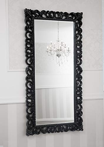 SIMONE GUARRACINO LUXURY DESIGN Espejo Decorativo Zaafira Estilo Barroco con Marco Perforado Color Negro Lacado cm 175 x 87