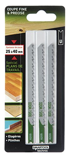 Smartool 962002 – Lote de 3 hojas sierra caladora U madera Básica, gris, 962052