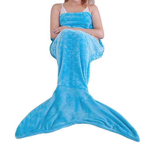 softan Manta de Cola de Sirena para Adultos, Tela de Franela Suave, Saco de Dormir para Todas Las Temporadas,63x152cm,Azul