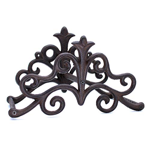 Soporte para manguera de pared, soporte para manguera de jardín, doble ornamento, aspecto antiguo, hierro fundido para jardín y terraza