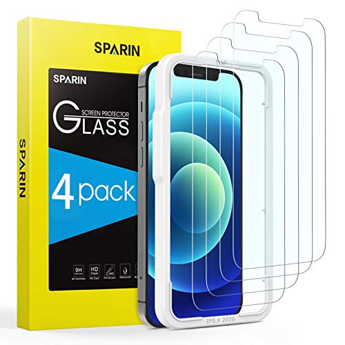 SPARIN 4 Pack Protector de Pantalla Compatible con iPhone 12 Mini, Cristal Templado con 5,4 Inch, Marco de Alineación, Alta Definicion, 9H Dureza