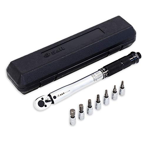 S&R Llave Dinamométrica para Bicicletas y Motos 1/4"(5-25 Nm) 27,2 cm + 7 Puntas Allen Torx: H10, H8, H6, H5, H4, H3, T25 en acero Cr-V. Juego Profesional y Completo S&R Llave Dinamométrica para Bicicletas y Motos 1/4"(5-25 Nm) 27,2 cm + 7 Puntas Allen Torx: H10, H8, H6, H5, H4, H3, T25 en acero Cr-V. Juego Profesional y Completo