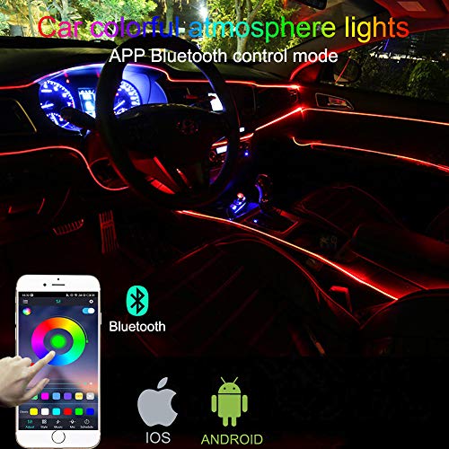TABEN Luz Ambiental del Coche RGB App Control Lámpara de luz Decorativa DIY Reajuste Tubo de Fibra óptica Flexible 64 Colores Iluminación Interior Atmósfera Luz 1W DC 12V 4m