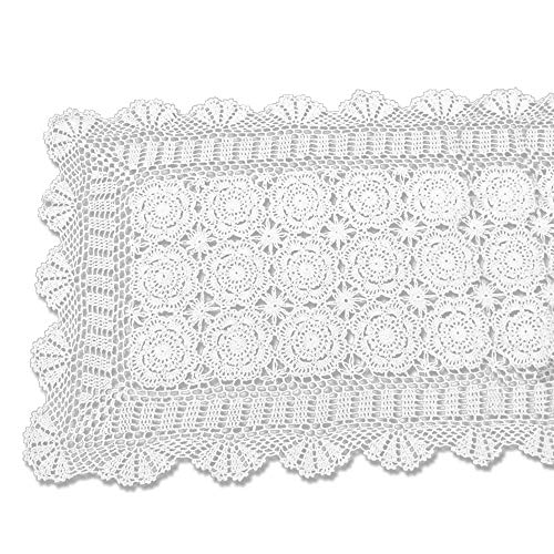 tidetex Vintage hecho a mano Crochet encaje mantel 100% algodón funda para mesa rectangular Hollow Out cuadro Covering blondas Floral camino de mesa, algodón, Blanco, 50cmx60cm