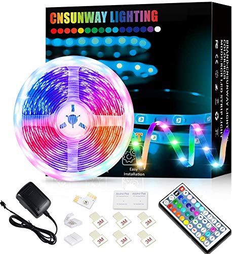 Tira LED RGB 5m, Luces LED 5050 SMD 24V Con 44 Teclas Control Remoto IR Habitación Que Cambian De Color Luz De Ambiente Para el Hogar Dormitorio Habitación TV Coches Fiesta Boda