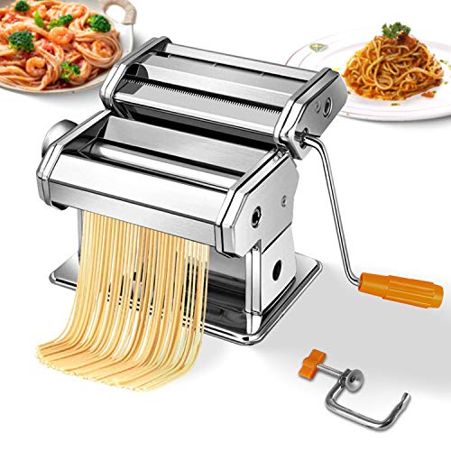 Todeco - Maquina para Hacer Pasta, Máquina de Pasta, Espaguetis, tagliatelles, lasañas, Grosor del corte: 6 ajustes de espesor ajustable de 0,5 a 3 mm, Material: Acero inoxidable