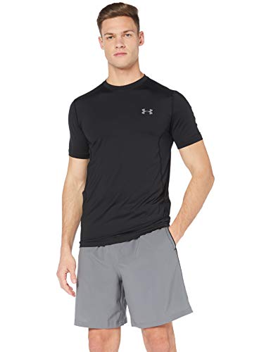 Under Armour Raid Camiseta masculina, camiseta transpirable, ajustada camiseta deportiva de manga corta y de secado rápido, Black/Black/Graphite (001), LG