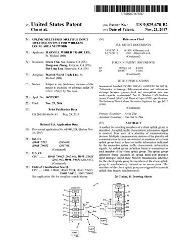 Uplink multi-user multiple input multiple output for wireless local area network: United States Patent 9825678 (English Edition)
