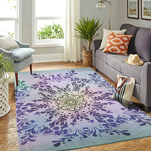 Veryday Alfombra de lujo con diseño de mandala de loto, para el salón, para la puerta del dormitorio o el pasillo, color blanco, 91 x 152 cm Veryday Alfombra de lujo con diseño de mandala de loto, para el salón, para la puerta del dormitorio o el pasillo, color blanco, 91 x 152 cm