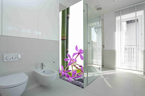 Vinilo para Mamparas baños Bambú Flores |Varias Medidas 70x185cm | Adhesivo Resistente y de Facil Aplicación | Pegatina Adhesiva Decorativa de Diseño Elegante|