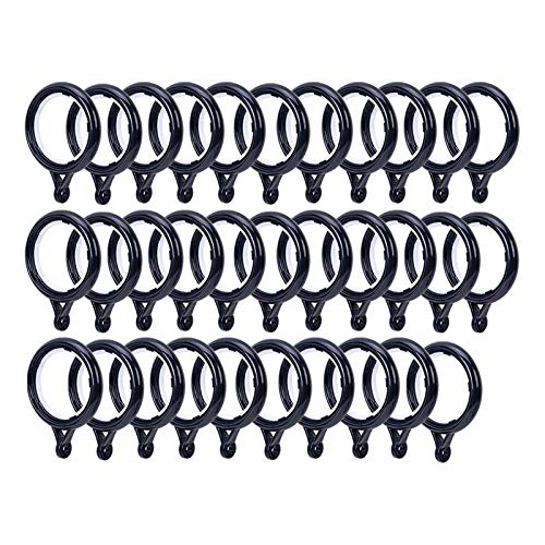 WCIC - Lote de 32 anillas de cortina de plástico con ojales, ganchos para colgar, 40 mm, diámetro interior integrado, anillo de silenciador a escala nacional, color negro