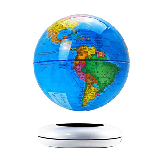 Whinop 8 Pulgadas Floating Globe con Luces Color LED,Blanco Globo Terráqueo Flotante para Niños Lámparas de Mapa del Mundo