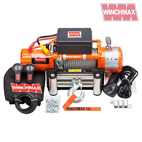 Winchmax Cabrestante eléctrico original naranja de 24 V, cuerda de acero, doble mando a distancia inalámbrico