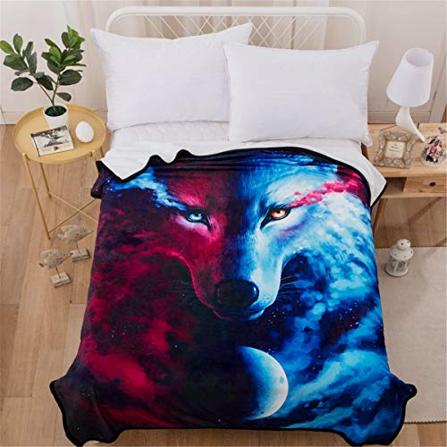 WONGS BEDDING Manta de Franela de Lujo de Mediano Tamaño Manta de Lana Estampata 3D Wolf Animal Manta de Lana Azul Marino para sofá y Cama de 150 * 200 cm