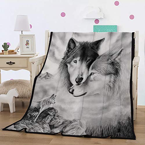 WONGS BEDDING Manta de Tiro de Lobo Manta de paño Grueso y Suave Reversible para niños Adultos Manta de Franela Impresa en Anmial Wolf para Cama, sofá Cama 150x200 cm