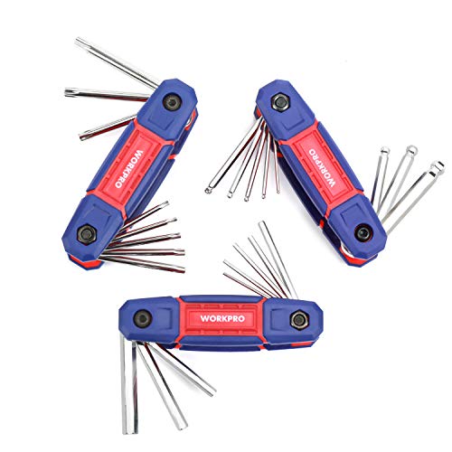 WORKPRO Juego de Llaves Hexagonales Portátiles CR-V de 24 Piezas, Llave Allen de Buen Ajuste con Cabeza Plana, Esférica, Torx para Reparación y Montaje