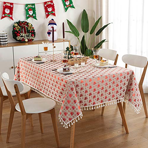 xiaoxuanfeng Mantel navideño Patrón de Campana navideña Mantel Rectangular de Lino y algodón con Flecos Decoración para Mesa de Comedor y Mesa de Centro Tamaño múltiple