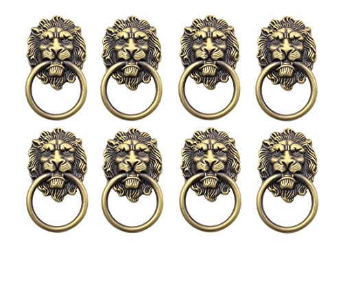 Ycnk Lot de 8 boutons de poignées de porte placard tiroir en métal Pull Bague antique Lions Head Couleur bronze