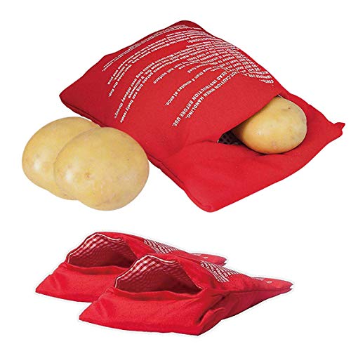 YIQI Bolsa de Patata para microondas, maíz Mongol, Pan de un día, Bolsa para cocinar Tortillas, Lavable y Reutilizable, Rojo 20 * 25 cm (Paquete de 2)