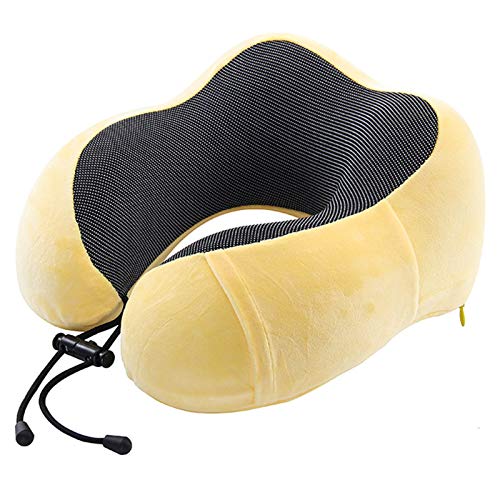 YSPS Almohada de Cuello de Espuma de Memoria de Almohada de Viaje, Usado para Aviones Almohadas de Cuello ergonómico y Transpirable Lavable con Cubierta de Tela magnética Yellow