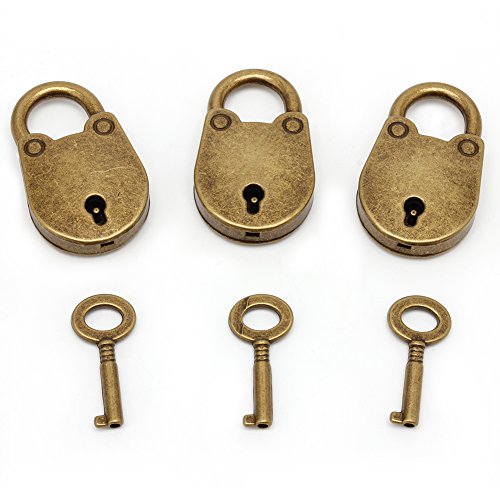 Yushu Mini candados de estilo antiguo vintage con llave (lote de 3) candado pequeño de bronce antiguo con llave de hardware para ventana de herramientas de decoración de ventanas Yushu Mini candados de estilo antiguo vintage con llave (lote de 3) candado pequeño de bronce antiguo con llave de hardware para ventana de herramientas de decoración de ventanas