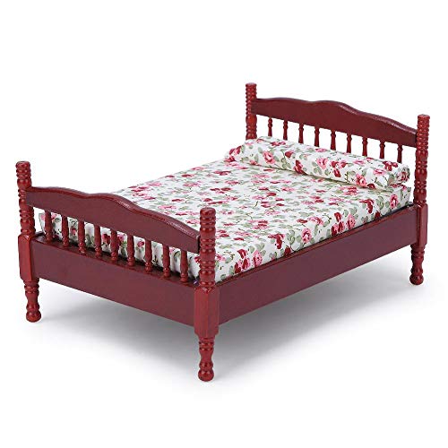 Zerodis 1:12 Cama de muñeca Muebles de Madera para casa de muñecas Muebles en Miniatura Mini muñeca Cama Modelo Decoración Sala de Estar Juego de imitación Juguete Educativo para niños(marrón)