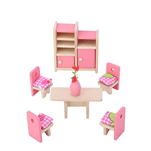 1:12 Mini juegos de muebles de casas de muñecas, muebles de madera en miniatura Juegos de imaginación Simulación Juguete Escena de la vida Cocina Dormitorio Baño Juguete para Niños (Dining Room)